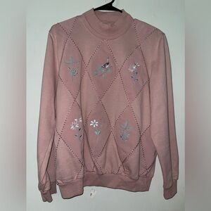 Vintage Alfred Dinner Embroidered Floral Long Sleeve Sweater M
